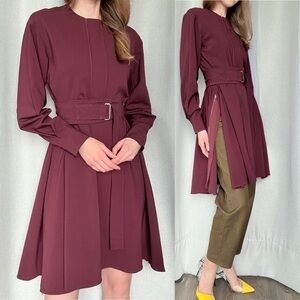 Sportmax Virgin Wool Maroon Long Sleeve Zip Midi Dress XS (2)